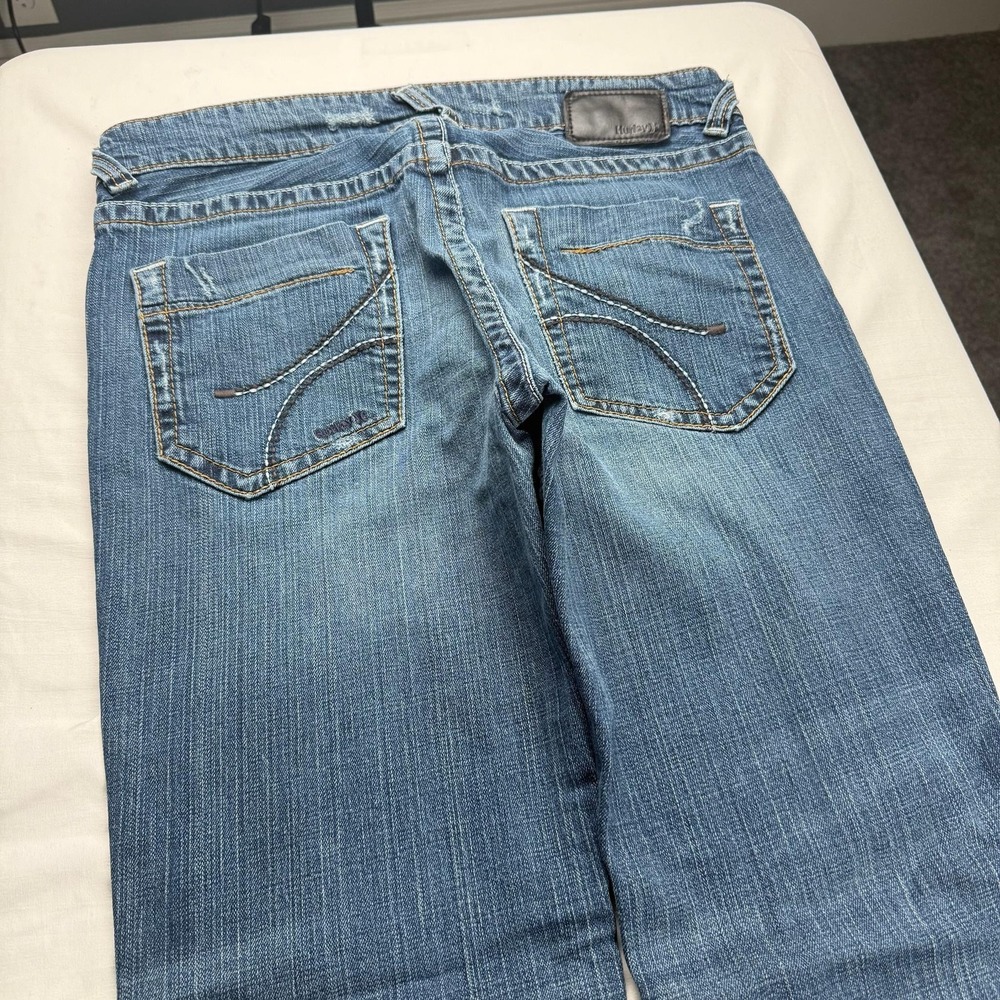 Hurley Jeans Mens 32x32 Blue Medium Wash Regular Bootcut Distressed Embroidered - Picture 3 of 7